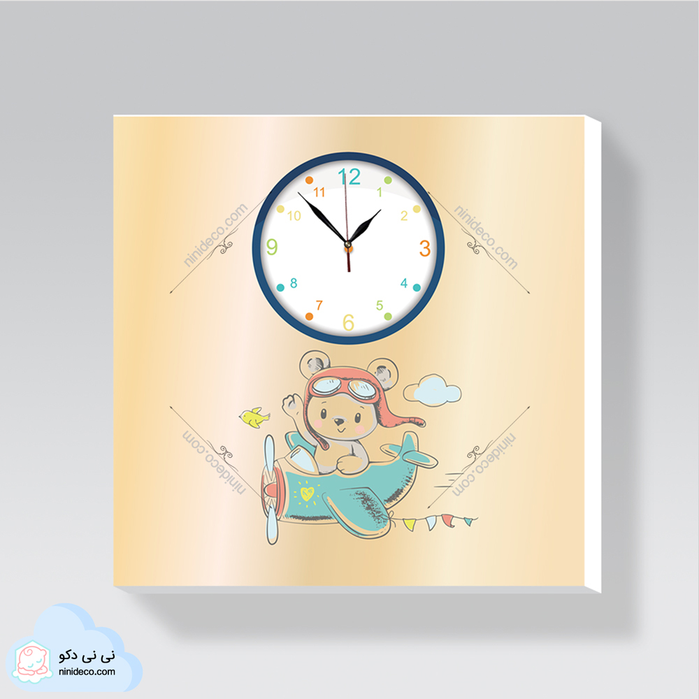 ساعت دیواری طرح خرس خلبان و هواپیما