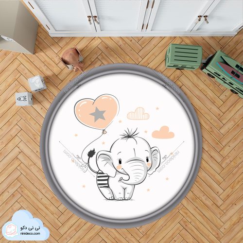 فرشینه طرح فیل سفید و بادکنک