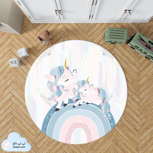 فرشینه طرح اسب و رنگین کمان
